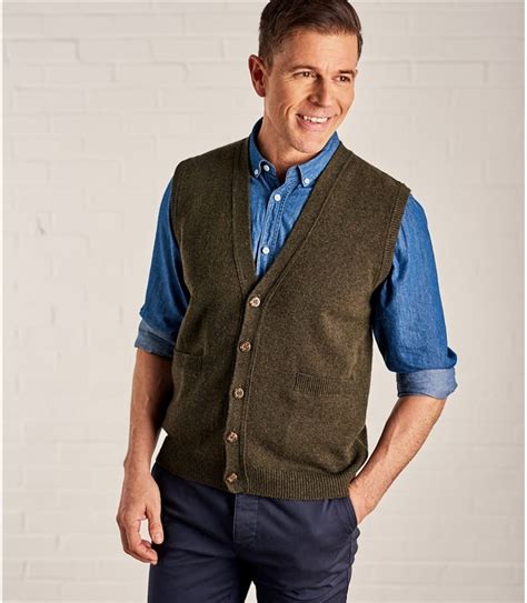 Acorn Green Marl Mens Lambswool Knitted Waistcoat Woolovers Au