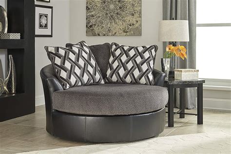 Oversized Swivel Barrel Chair With Faux Leather Upholstery Matching
