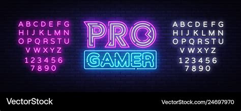 Pro Gamer Neon Sign Neon Gaming Design Royalty Free Vector