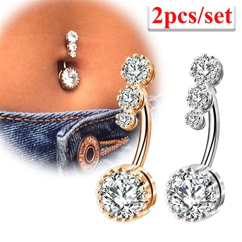 Silverandgold Set Crystal Navel Rings Bar Barbell Drop Dangle Body Piercing Surgical Body Jewelry