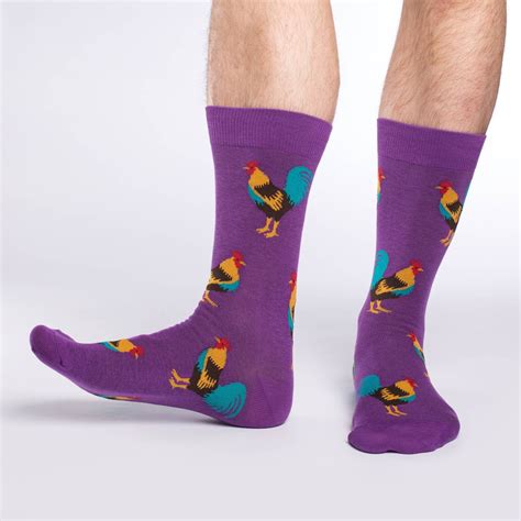 Mens Purple Rooster Socks Good Luck Sock