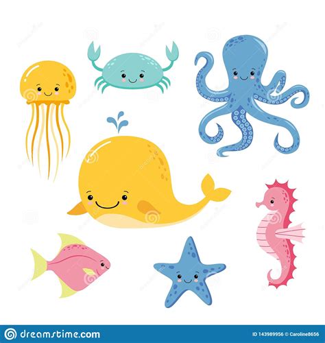 Cute Baby Sea Fishes Vector Cartoon Underwater Animals