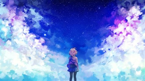 1080x1812 Resolution Girl Looking At Sky Clip Art Anime Girls Clouds Stars Kyoukai No