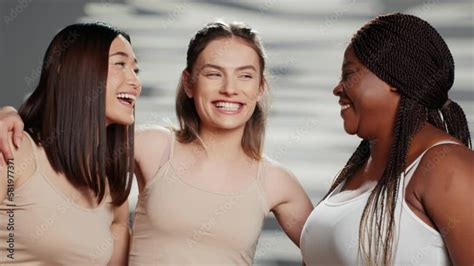 Curvy Skinny Interracial Models Filming Body Positivity Ad Expressing Self Acceptance And Body