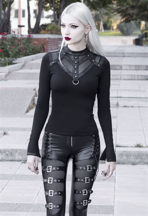 Black Gothic Hollow Out Metal T Shirt For Women Gothic Fashion Women Gothic Fashion Casual
