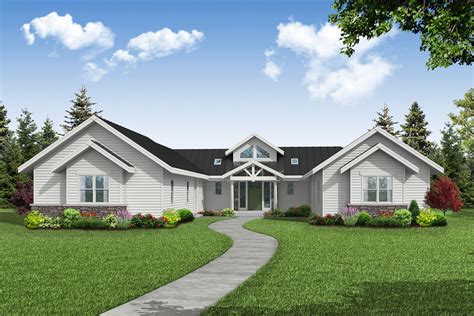 One Story Home Plan With Two Separate Garages And Vaulted Interior