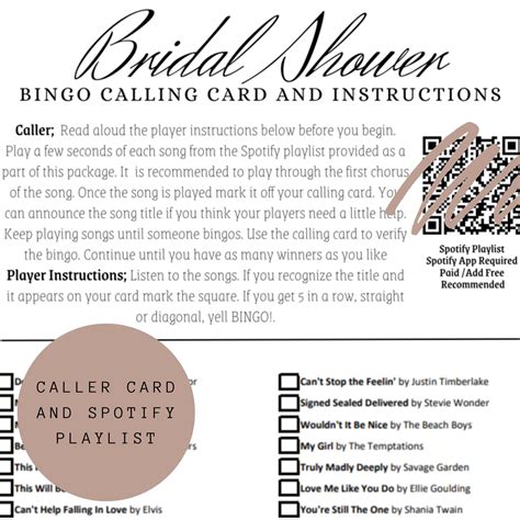 Bingo Game Music Game Bridal Shower Bingo Instant Digital Download