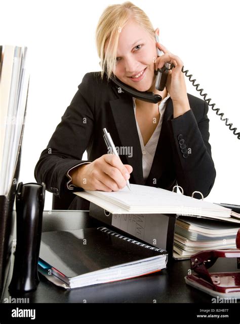 Office Assistant Phoning Office Desk Work Business Woman Manager Young