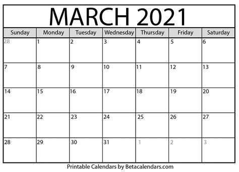 March 2021 Calendar Printable Betacalendars 2021 Calendar