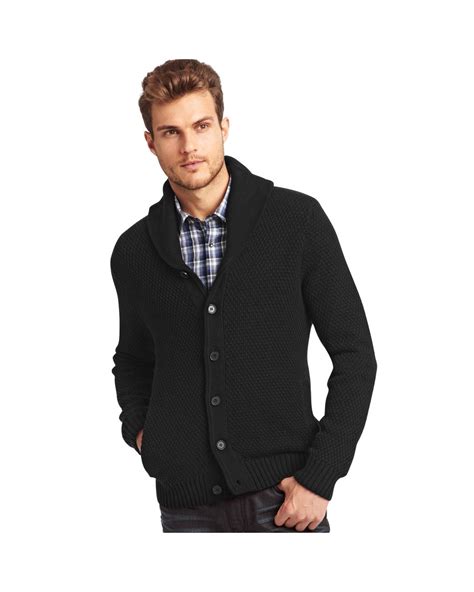 Kenneth Cole Long Sleeve Shawl Collar Cardigan Sweater In Black For Men