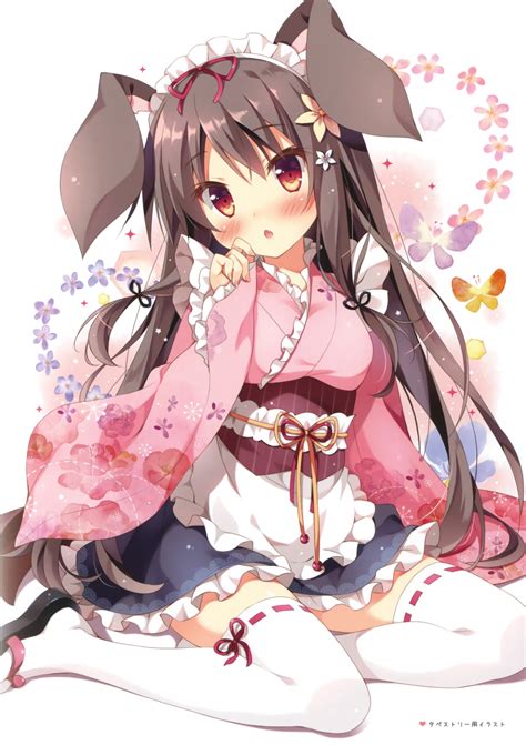 Download 2560x1600 Anime Girl Bunny Ears Brown Hair Japanese Clothes