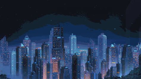 Download 1920x1080 Pixel Art Cityscape Skyscrapers Retro