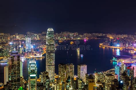 Hong Kong City View From The Peak At Night Victoria Harbor View From