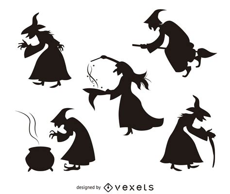 Descarga Vector De 5 Siluetas De Brujas De Halloween