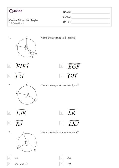 50 Inscribed Angles Worksheets For 9th Grade On Quizizz Free And Printable