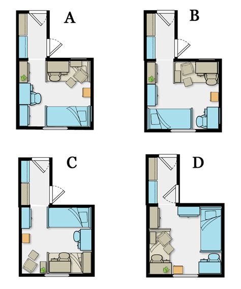 Four Variations On A Dorm Room Layout One Bed Lofted With Desk Etc