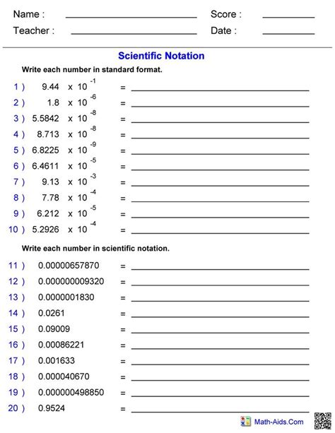 Scientific Notation For Large Numbers Worksheet