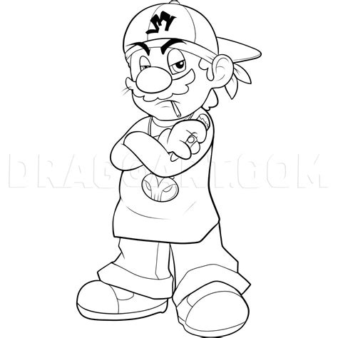 How To Draw Gangster Mario Step By Step Drawing Guide By Dawn Dragoart
