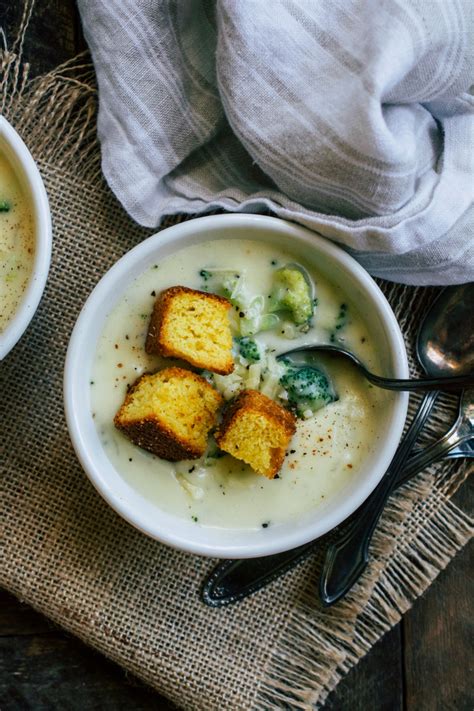 Broccoli White Cheddar Soup With Cornbread Croutons Ciao Chow Bambina