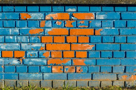 Blue And Orange Brick Wall Stock Photo Adobe Stock