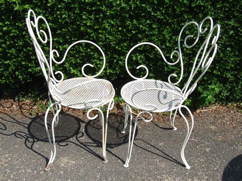 G099s Pair Vintage French Wrought Iron Garden Patio Chairs La