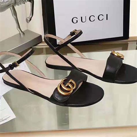 Gucci Women Leather Sandal With Double G Black Lulux
