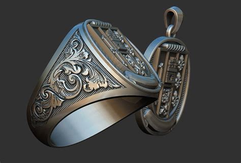 Coat Of Arms Ring And Pendant Brasao Castle Lion 3d Model 3d Printable