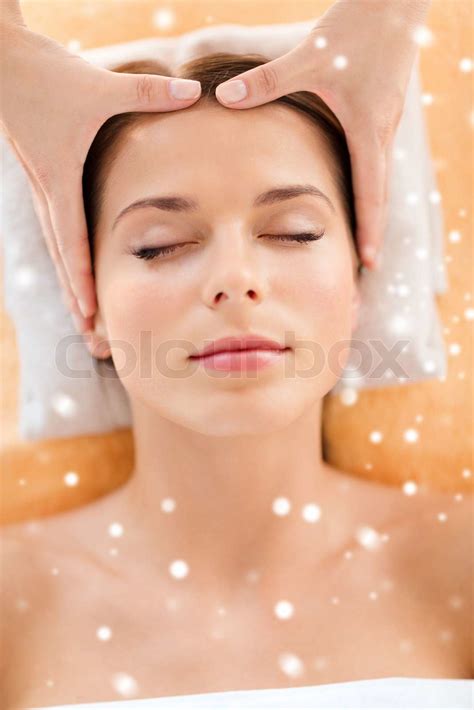 Beautiful Woman Getting Face Or Head Massage Stock Image Colourbox