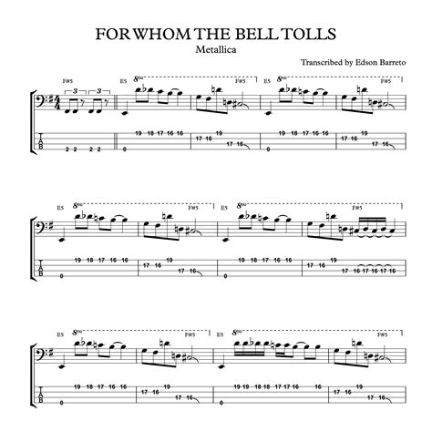 For Whom The Bell Tolls Metallica Bass Transcription Score And Tab