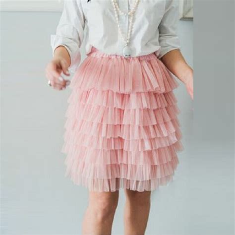 Pink Ruffles Tiered Skirt A Line Knee Length Tulle Skirt Dreamlike
