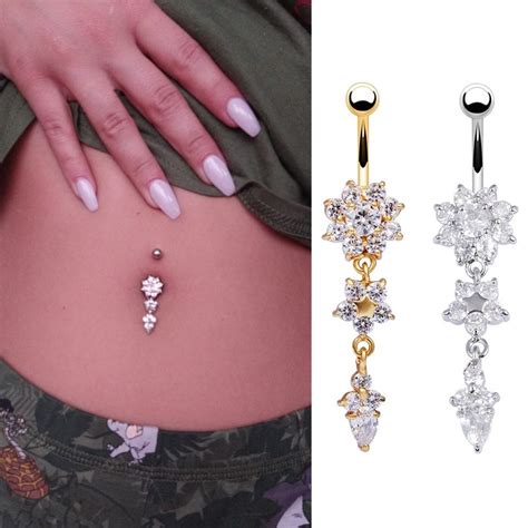 Best Ring Rhinestone Flower Dangle Button Barbell Belly Bar Body Piercing Sd Body Piercing
