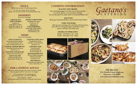 Catering Menu Page 1 Gaetanos Italian Restaurant