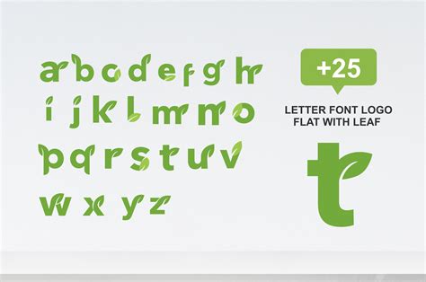 25 Letter Font Logo Flat With Leaf Shapes For Graphic Design