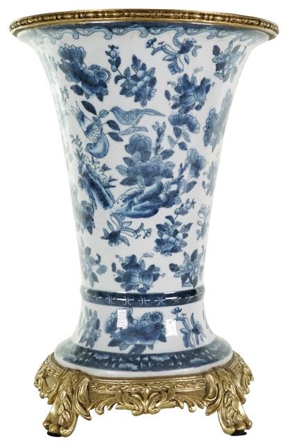 Beautiful Blue And White Floral Porcelain Vase Ormolu Brass Accent 115