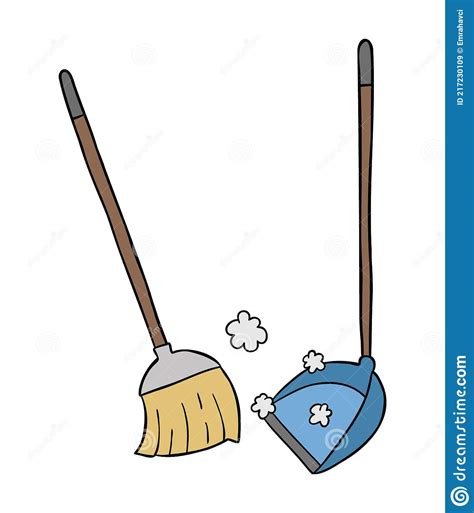 Cartoon Vector Illustration Of Broom And Dustpan Sweep The Floor Stock