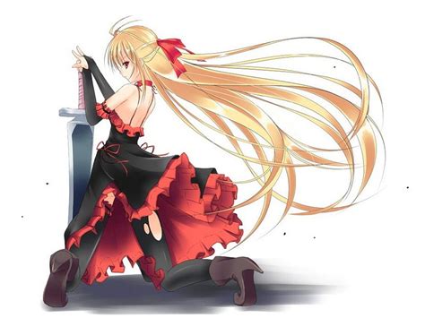 Free Download Sword Princess Blonde Hair Princess Black Dress Doa Red Dress Anime Sword