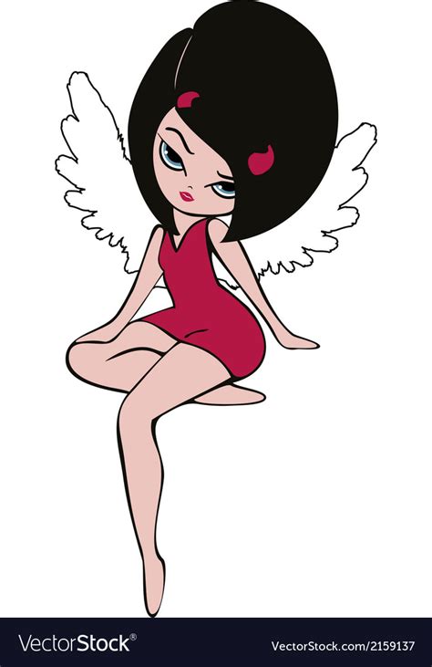 Angel And Devil Pretty Girl With Horns And Wings Vector Image