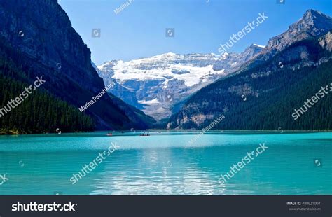 Turquoise Lake Mountains Glacier Lake Louise Stock Photo