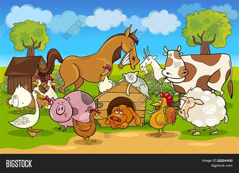Cartoon Rural Scene Farm Animals Vector And Photo Bigstock