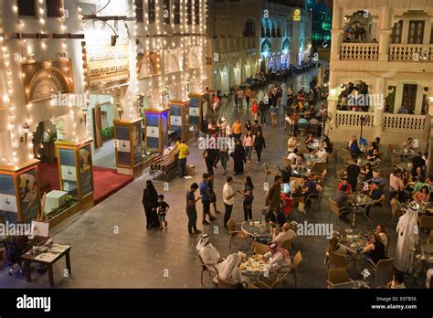 Doha Qatar Souq Waqif People Sitting At Outdoor Cafes Stock Photo