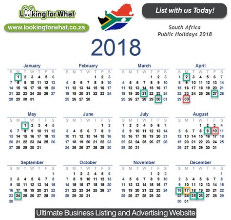 2018 Calendar With Holidays South Africa Printable Week Calendar