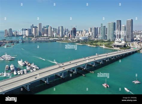 Aerial View Of Waterfront Buildings On Intracoastal Waterway In Miami