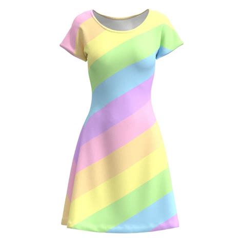 Rainbow Pastel Colors Short Sleeve Dress Eightythree Xyz Clothing