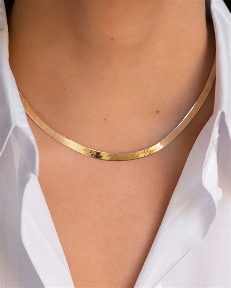 K Gold Large Herringbone Necklace In Gold Herringbone Chain