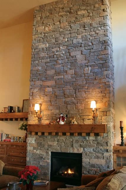 Ledge Stone Veneer Interior Fireplaces Contemporain Salon Toronto