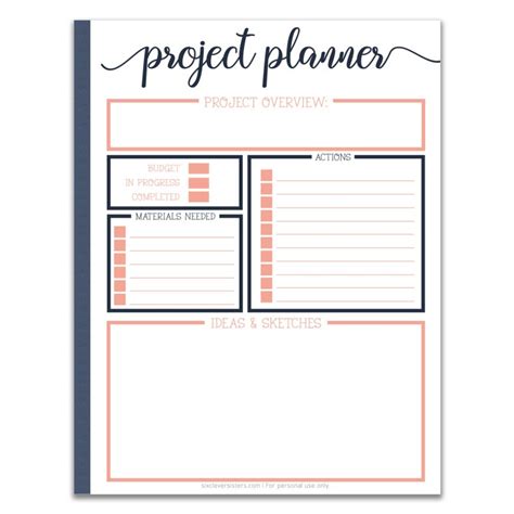 Project Planner Free Printable For Your Planner Six Clever Sisters