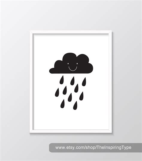 Nursery Wall Art Rain Cloud Print Monochrome Nursery Prints Etsy