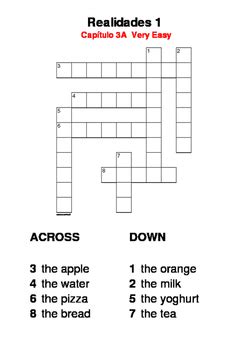 If you liked our spanish crossword puzzles then you should keep searching through more. SPANISH - CROSSWORD - Realidades 1 Capítulo 3A ( very easy) by resources4mfl