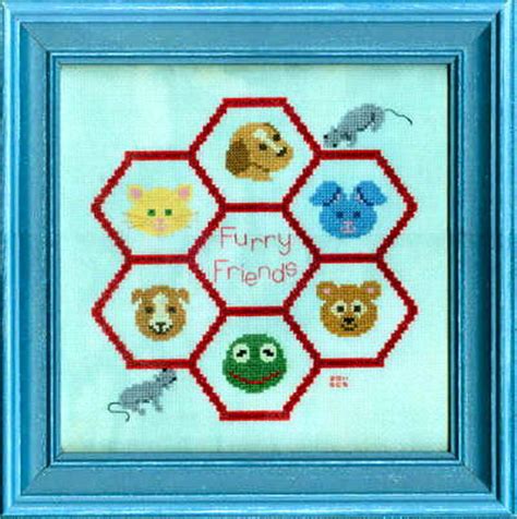 This gorgeously colorful cross stitch pattern uses bright and complimentary colours for a vibrant and fun project. Furry Friends Cross Stitch Pattern animals