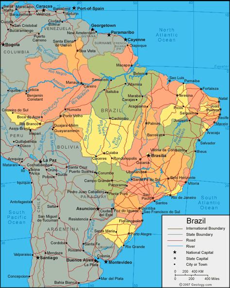 Karte von brasilien und ihren hauptstädten als wandkarten. Brasilien Karte